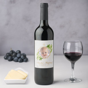 Baptism Girl Photo Floral Marble Gold White Lilies Wine Label