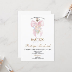 Baptism girl pink bow invitation