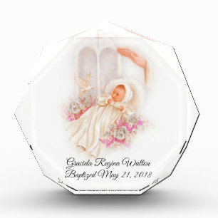 Baptism Girl Pink Flowers Dove Cross Photo Block