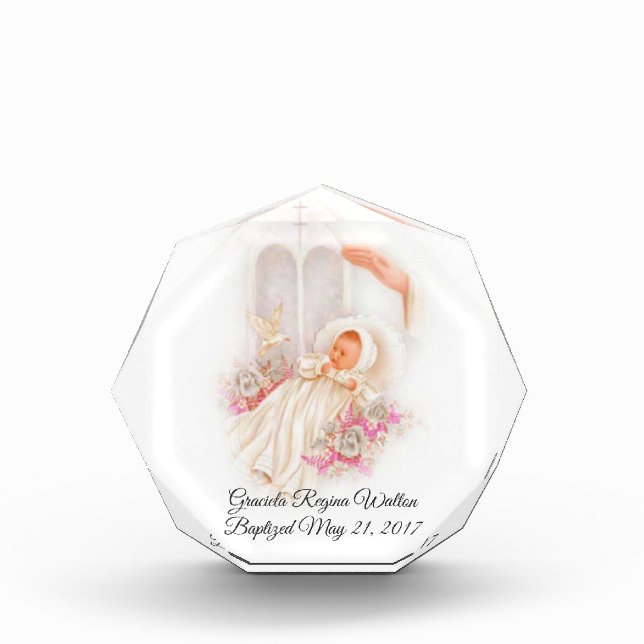 Baptism Girl Pink Flowers Dove Cross Photo Block (Front)