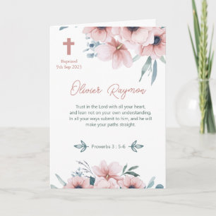 Baptism Girl Pretty Pink Flowers Card