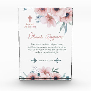 Baptism Girl Pretty Pink Flowers Photo Block