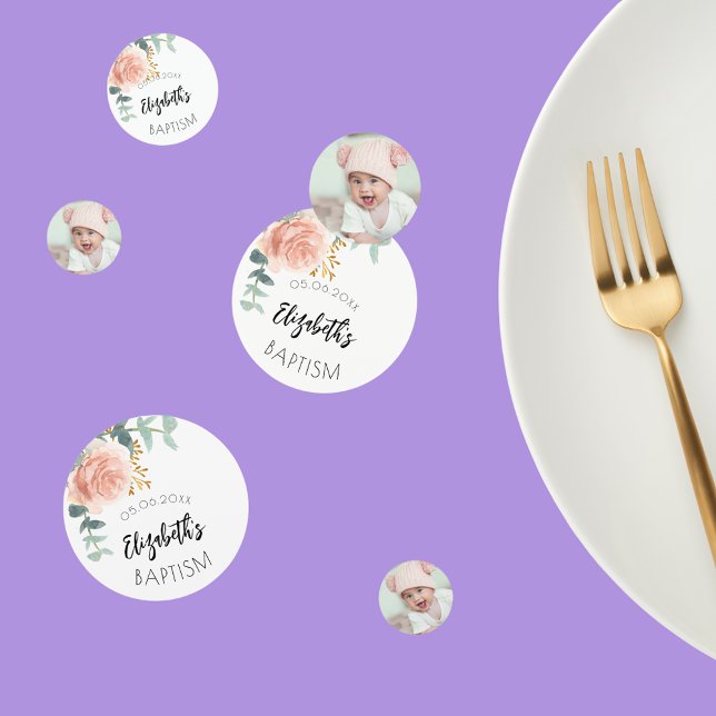 Baptism girl rose gold flower photo confetti (Creator Uploaded)