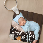 Baptism God Bless Simple Elegant Modern Baby Photo Key Ring<br><div class="desc">This simple and modern design is composed of serif typography and add custom photos,  add baby's name and month and year of baptism</div>