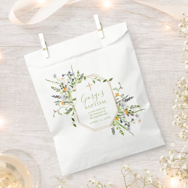 Baptism Gold Cross wildflowers Favour Bags (Clipped)