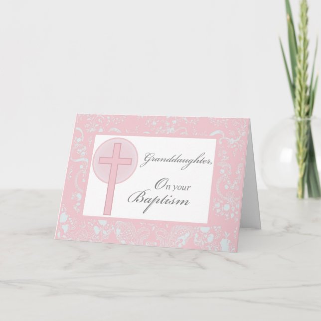 Baptism Granddaughter Pink Lace Card (Front)