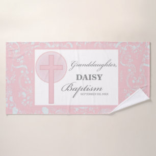 Baptism Granddaughter Pink Lace Personalised Bath Towel