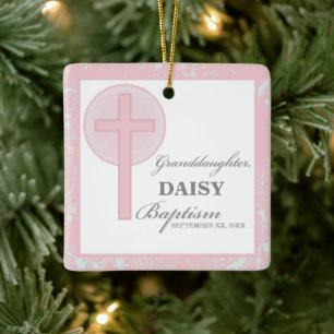 Baptism Granddaughter Pink Lace Personalised Ceramic Ornament