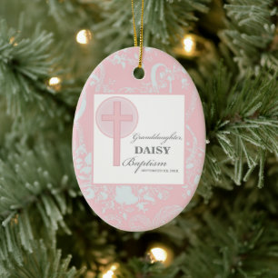 Baptism Granddaughter Pink Lace Personalised Ceramic Tree Decoration