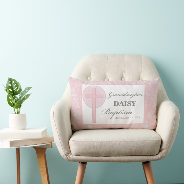 Baptism Granddaughter Pink Lace Personalised Lumbar Cushion (Chair)