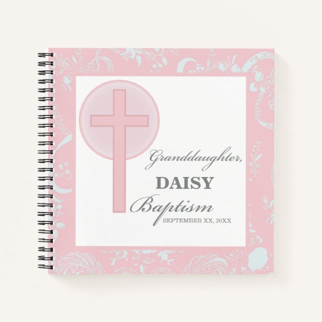 Baptism Granddaughter Pink Lace Personalised Notebook (Front)
