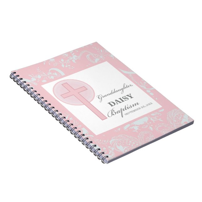 Baptism Granddaughter Pink Lace Personalised Notebook (Right Side)