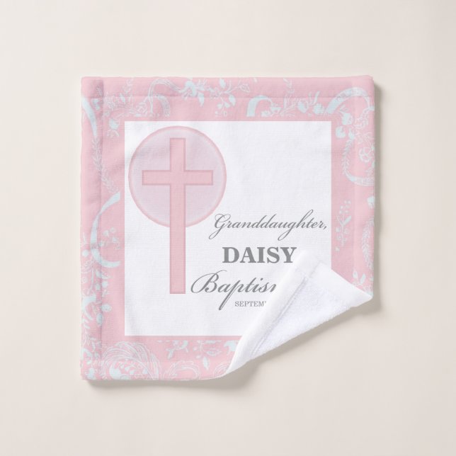Baptism Granddaughter Pink Lace Personalised Wash Cloth (Wash Cloth)