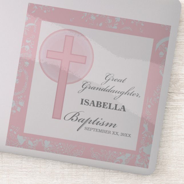 Baptism Great Granddaughter Pink Lace Personalised (Detail)