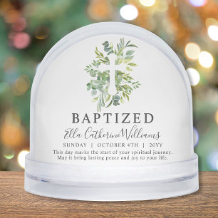 Baptism Greenery Floral Botanical Cross Custom Snowglobe
