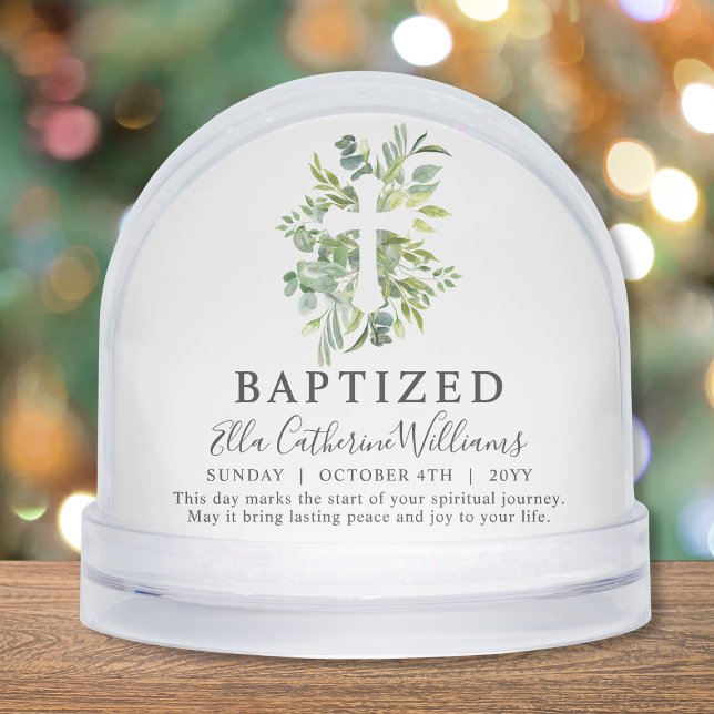 Baptism Greenery Floral Botanical Cross Custom  Snowglobe (Creator Uploaded)