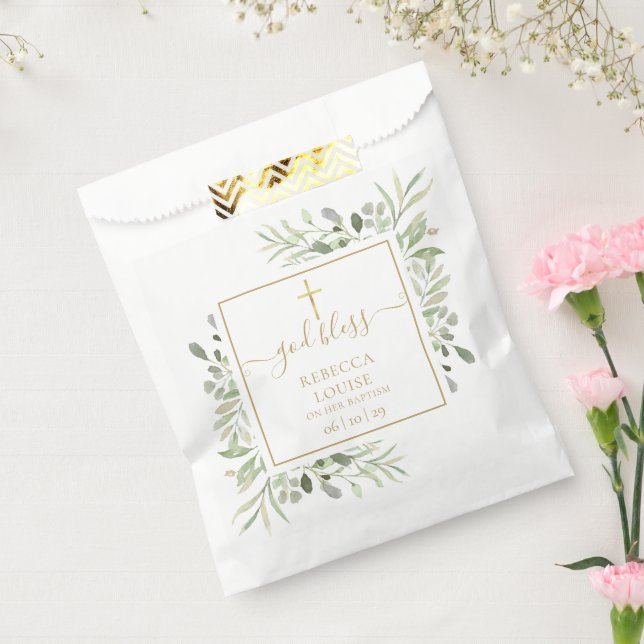 Baptism Greenery Gold Script Favour Bags (Sealed)