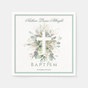 Baptism Greenery Leaves Cross Napkin