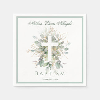 Baptism Greenery Leaves Cross  Napkin