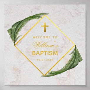 Baptism Greenery Marble Faux Gold Fern Welcome Poster