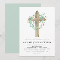 Baptism Greenery Sage Eucalyptus Wooden Cross Invi