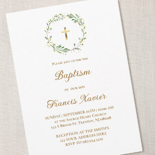 Baptism greenery wreath invitation