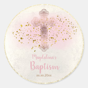 Baptism holy cross classic round sticker