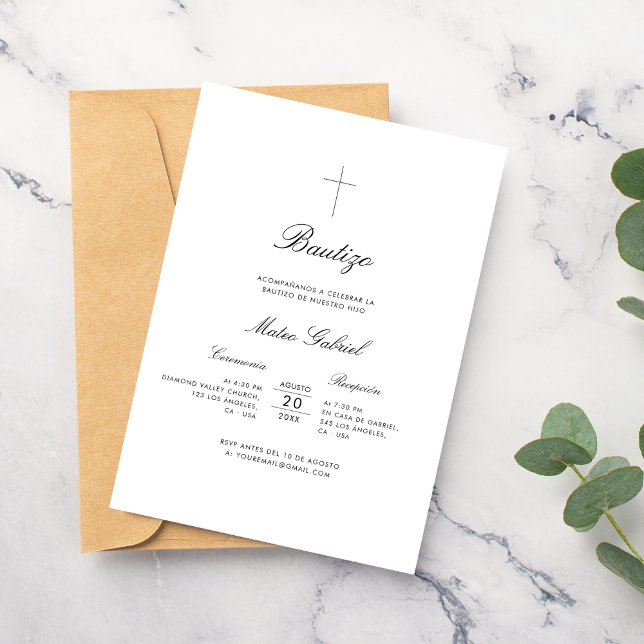 Baptism in Spanish Elegante Invitación de Bautizo Invitation (Creator Uploaded)