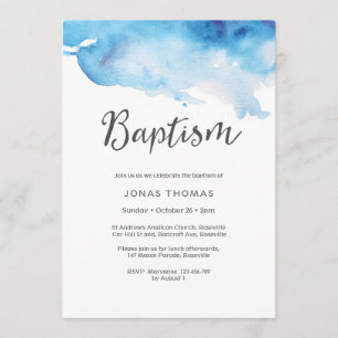 Baptism Invitation blue watercolor splashes