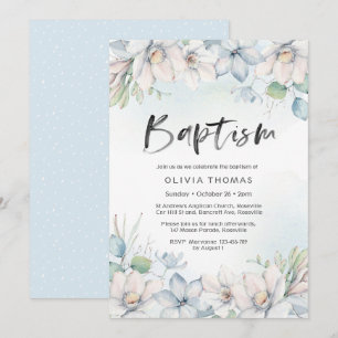 Baptism Invitation blue winter florals