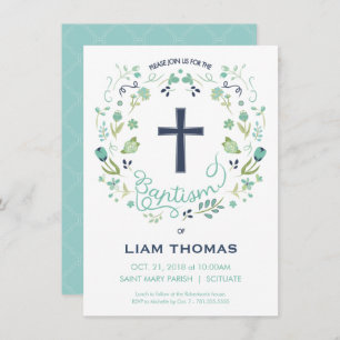 Baptism Invitation - Boy - Customise - with Cross