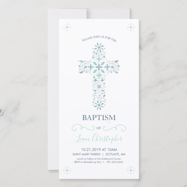 Baptism Invitation - Boy's Custom Invite (Front)