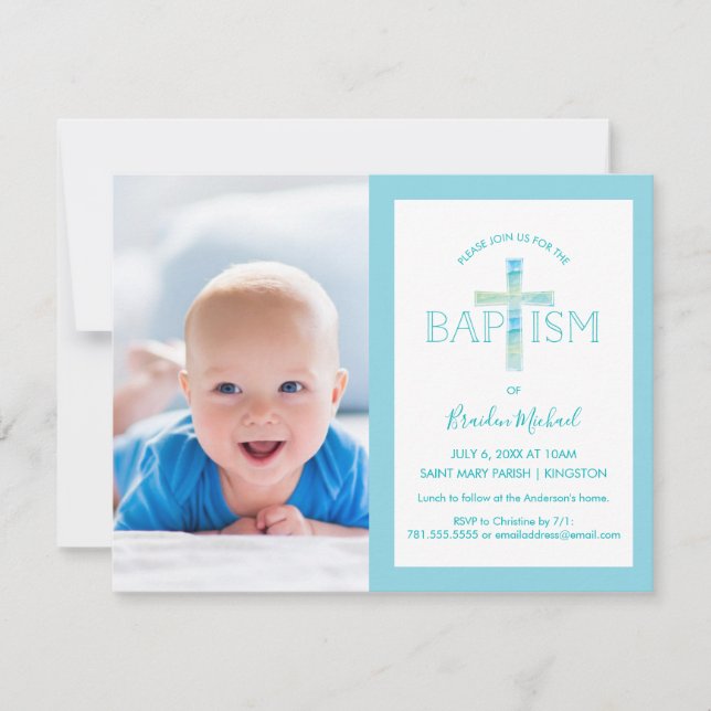 Baptism Invitation - Boy's Photo Invite (Front)