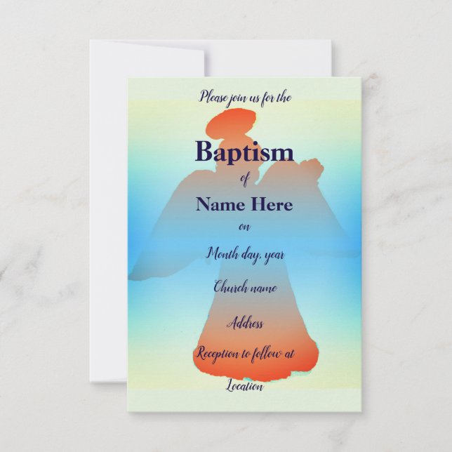 Baptism Invitation Card : Angel Silouehette (Front)