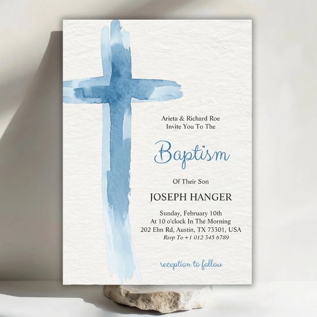 Baptism invitation card featuring blue cross (Creator Uploaded)