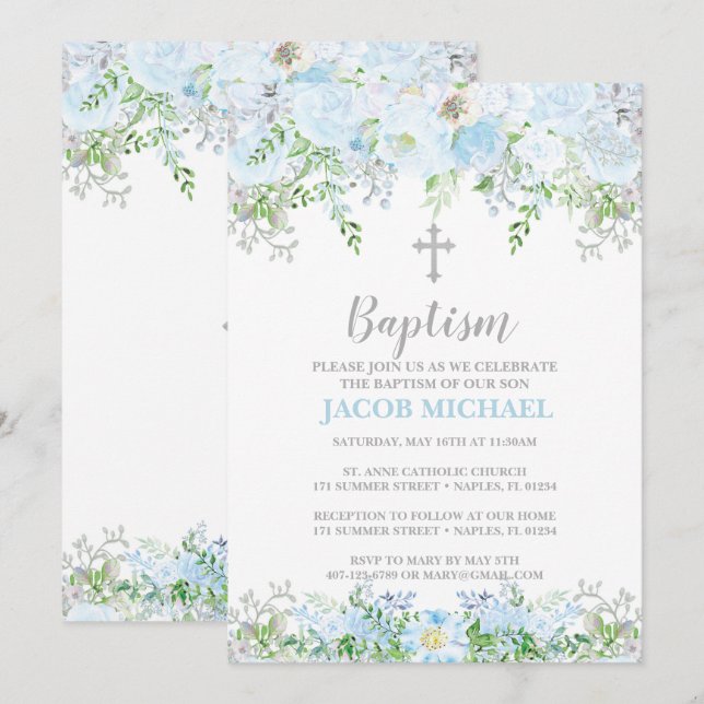 Baptism Invitation, Christening, Dedication Invitation (Front/Back)