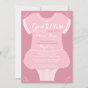 Baptism Invitation for a Girl, Pink and Lace Dress