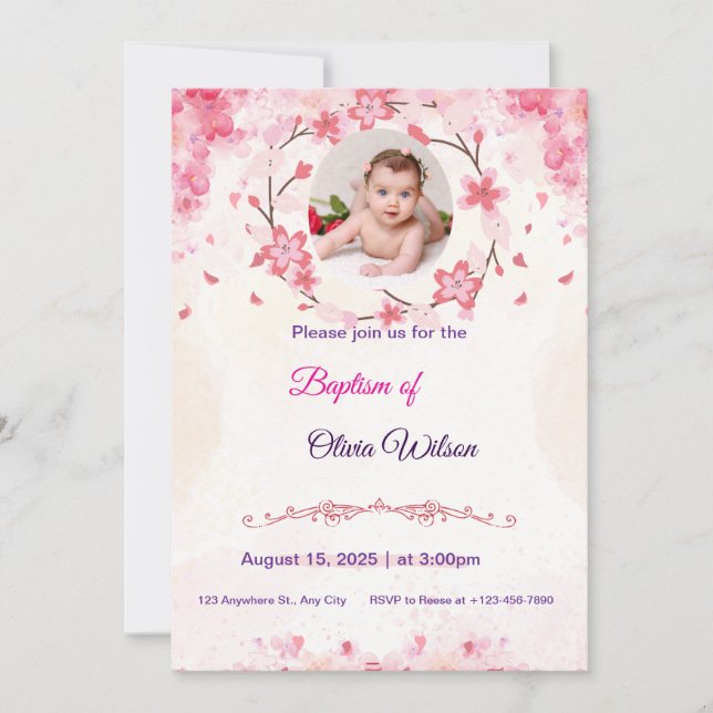 Baptism Invitation for Olivia Wilson (Front)