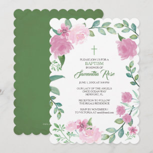 BAPTISM INVITATION, Girl, Pink Roses Invitation