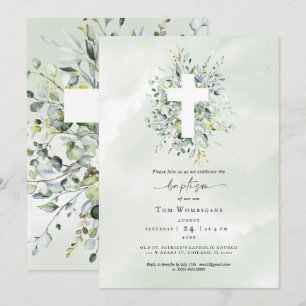 Baptism Invitation Greenery
