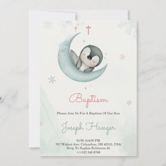 Baptism invitation in cute animal pastel theme  (Front)