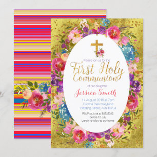 Baptism Invitation Mexican Fiesta Gold