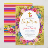 Baptism Invitation Mexican Fiesta Gold