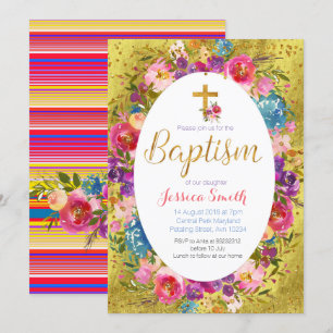 Baptism Invitation Mexican Fiesta Gold