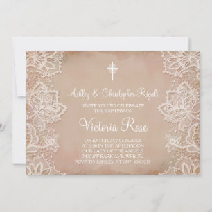 Baptism Invitation Pink Vintage