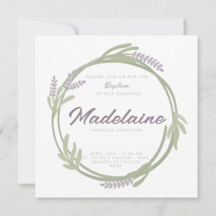 Baptism Invitation Soft Lavender Wreath Girls