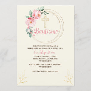 Baptism Invitation Spanish, Blush Pink Floral