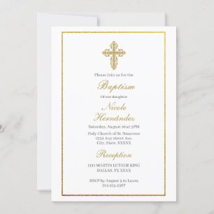 Baptism invitation with gold frame