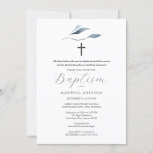 Baptism Invitations Dusty Blue Botanicals