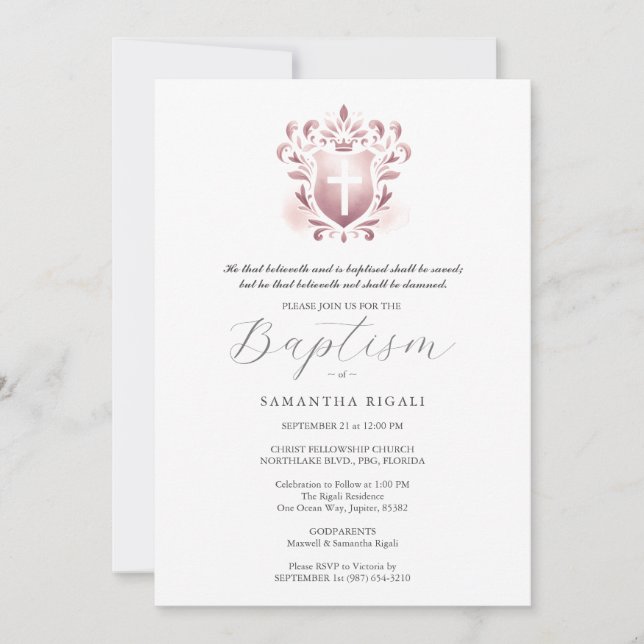 Baptism Invitations Religious Godparents Name (Front)